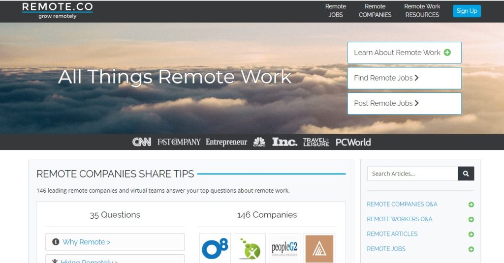 Remote.co website picture as secret places to find tech jobs