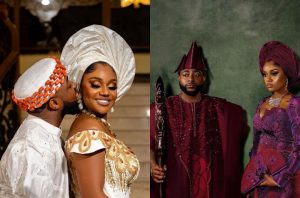 Picture showing Davido and Chioma in their traditional wedding attires