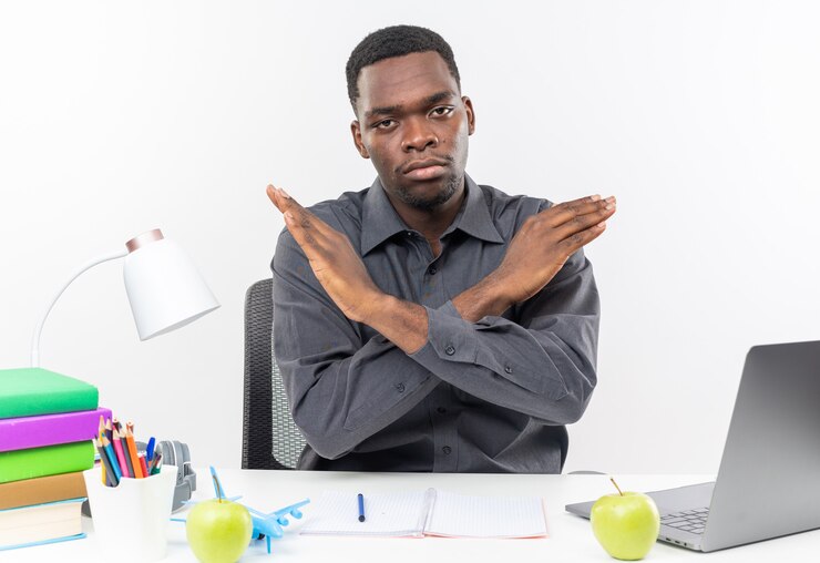 Picture showing young man setting boundaries