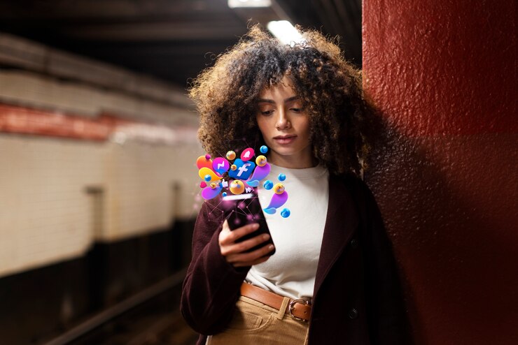 Picture showing a young lady social media surfing