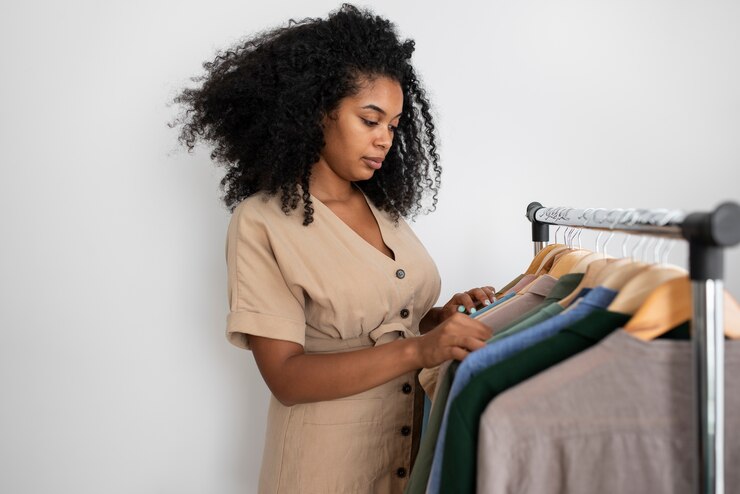 picture showing woman borrowing clothes with style