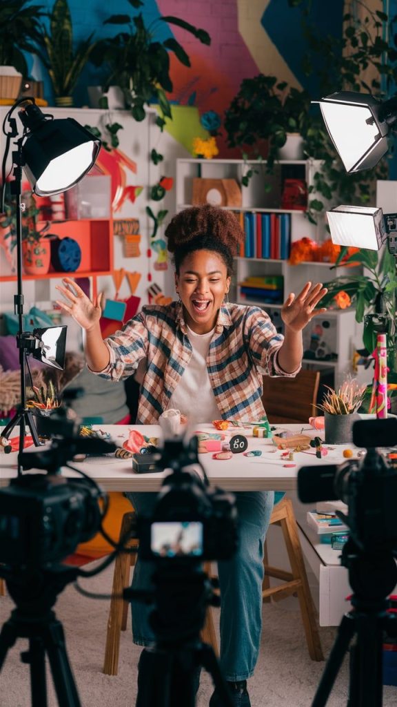 A lady shooting content