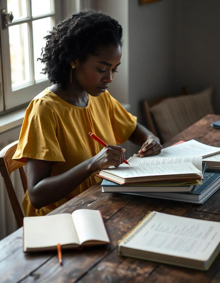 A lady writing and publishing
