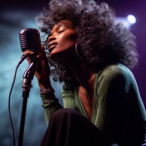 A black woman singing good music