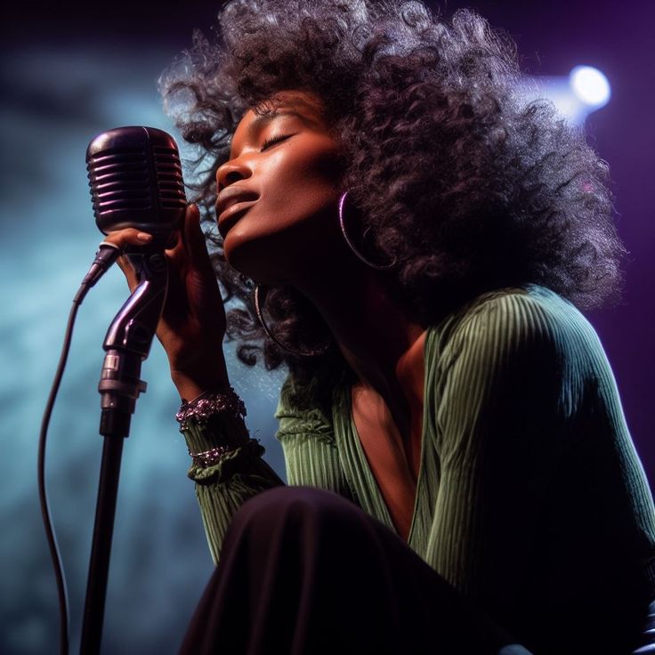 A black woman singing good music