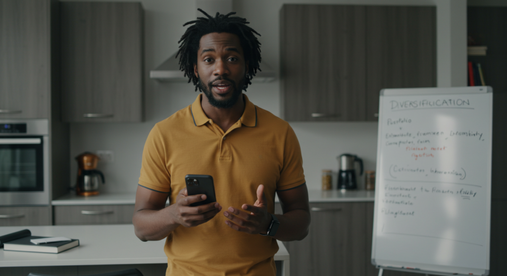 picture showing a young man speaking financial jargon
