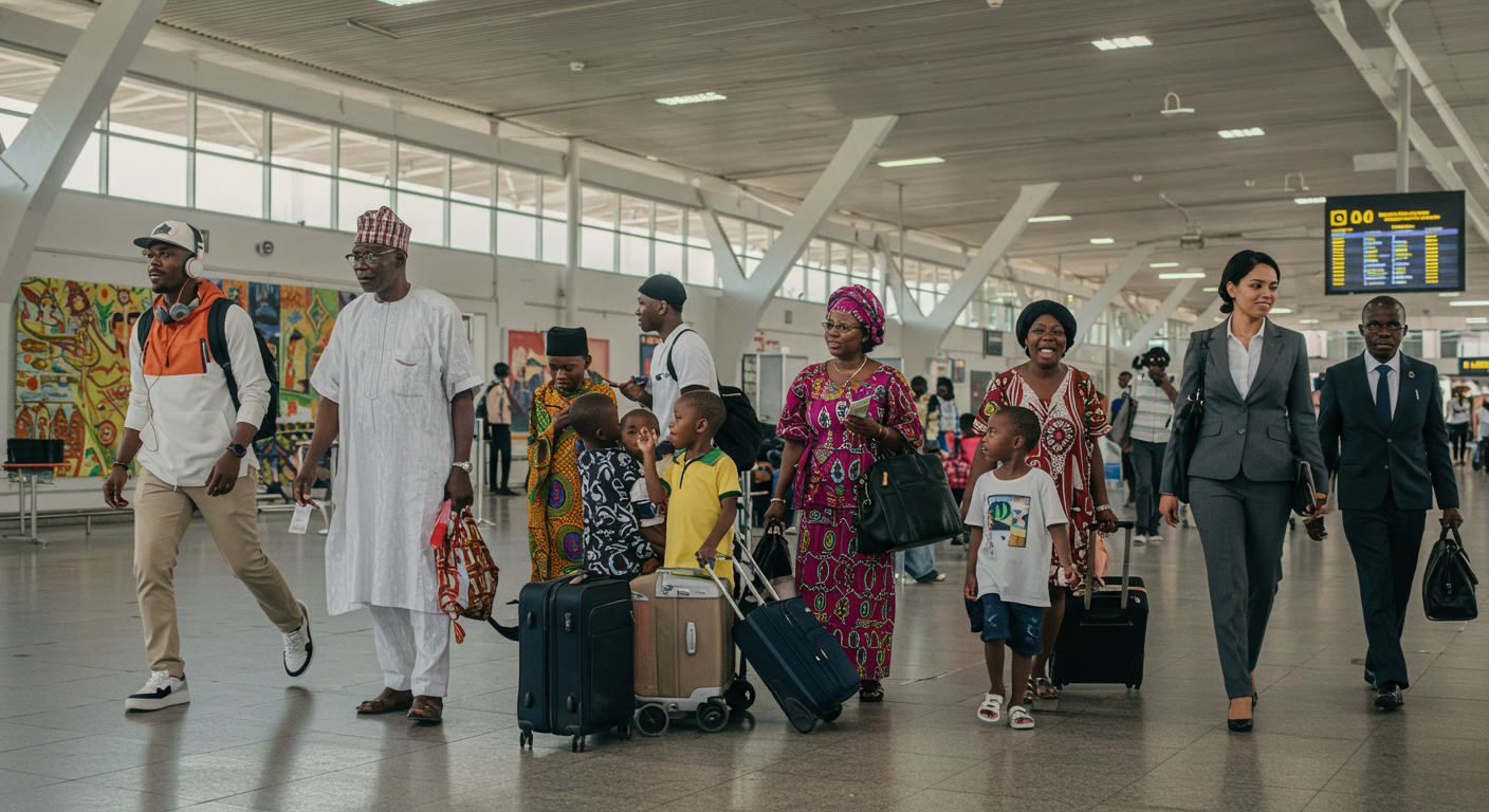 picture showing 7 different type of people you'll meet at a Nigerian airport