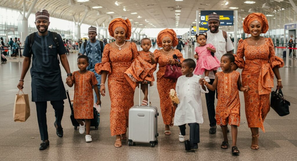 picture showing a Nigerian family at the airport
