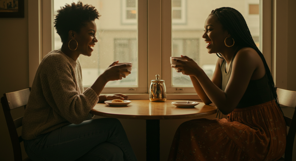 picture showing two women gossiping 