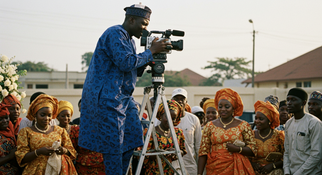 picture showing videographer in the 90's at a Nigerian event