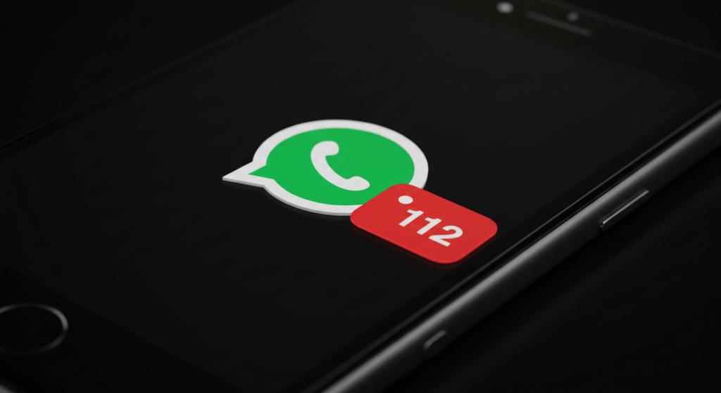 picture showing WhatsApp icon with 112 unread messages