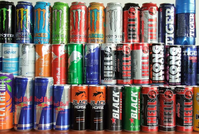 An array of energy drinks