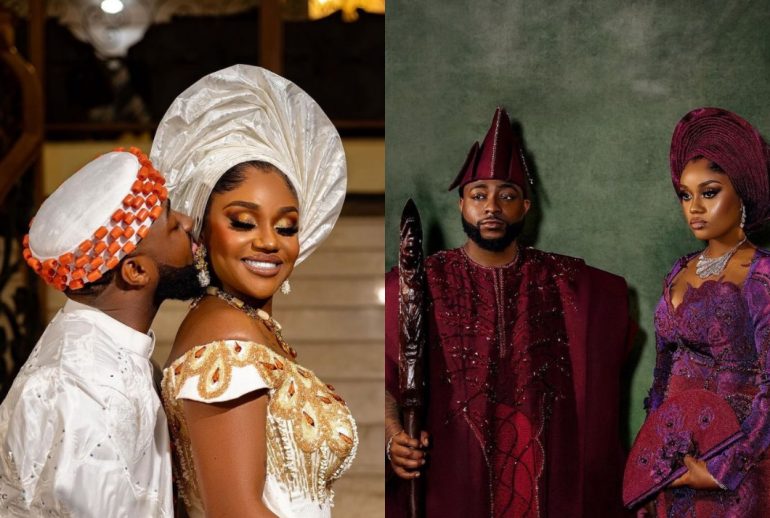 Picture showing Davido and Chioma in their traditional wedding attires